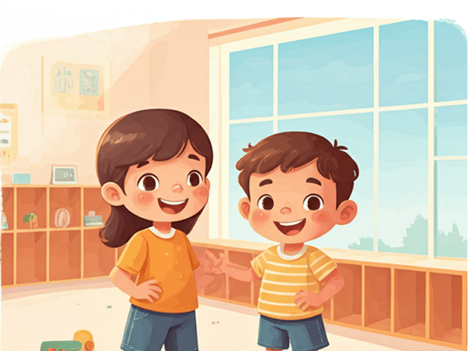 老師與孩子在教室互動